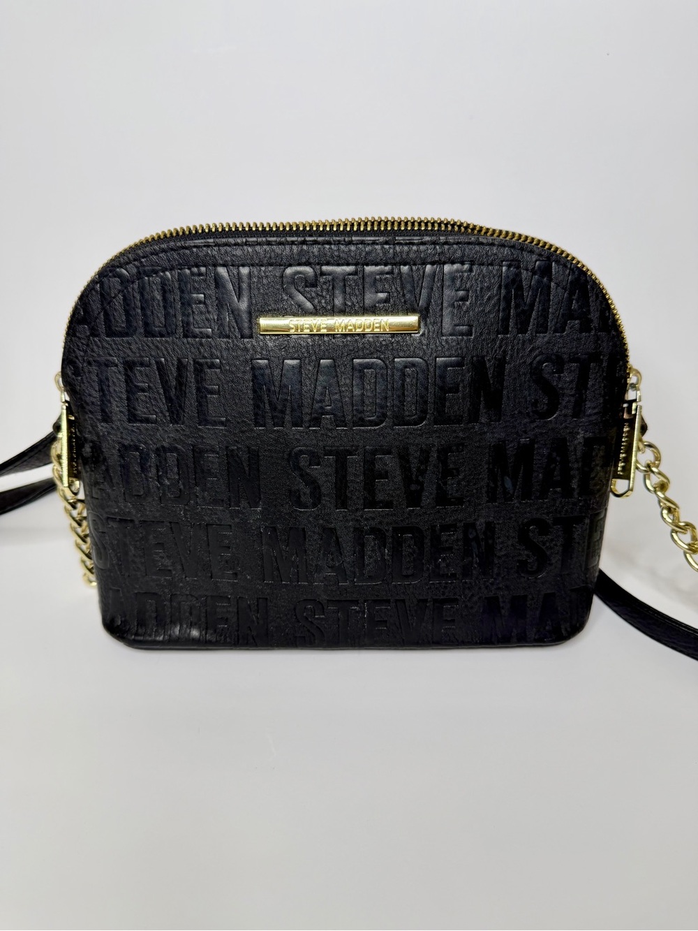 Steve Madden Black Embossed Logo Dome Crossbody